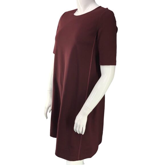 Lafayette 148 New York Size M Dress Shift Burgundy Back Zip Ponte Stretch Knit - Picture 5 of 16
